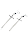 Black Bead With Silver Sword Dangle Earrings