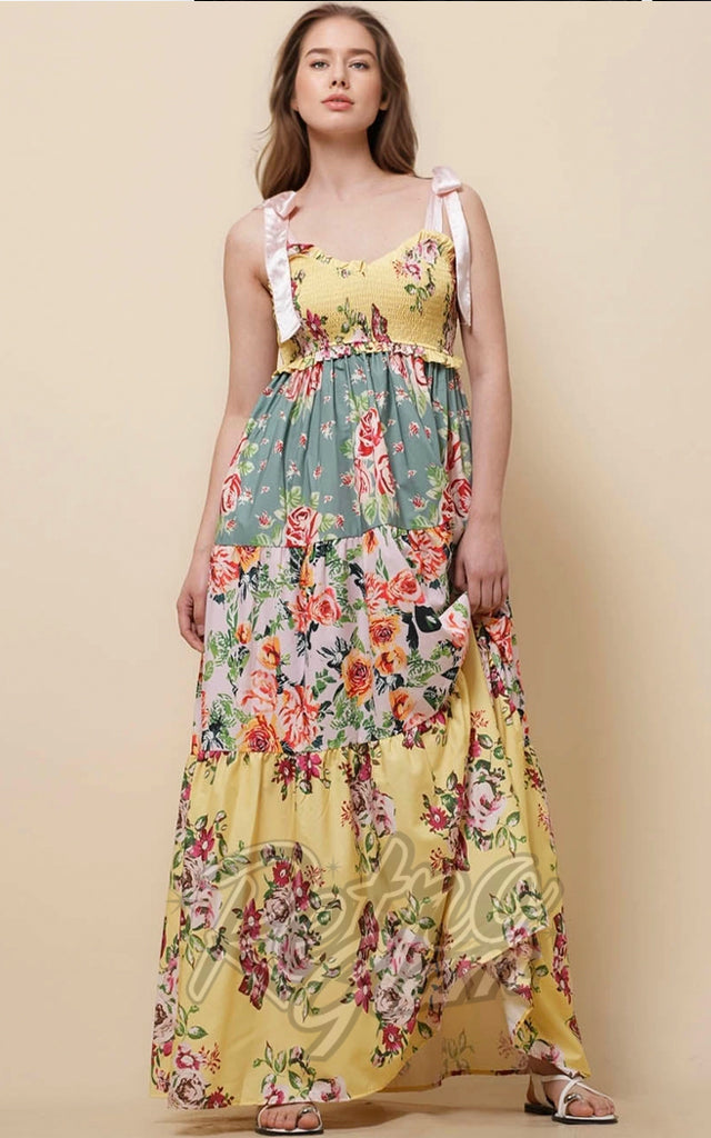 SK Yellow & Multi Colour Floral Maxi Dress