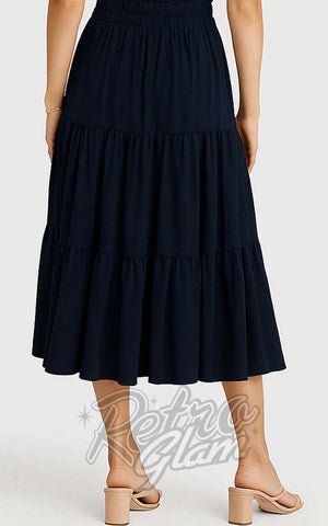 SK Elastic Waist Tiered Maxi Skirt in Black back