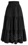 SK Elastic Waist Tiered Maxi Skirt in Black cad