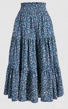 SK Elastic Waist Tiered Maxi Skirt in Blue Floral cad back
