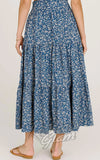 SK Elastic Waist Tiered Maxi Skirt in Blue Floral back