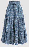 SK Elastic Waist Tiered Maxi Skirt in Blue Floral cad front