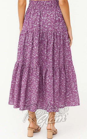 SK Elastic Waist Tiered Maxi Skirt in Magenta Floral back