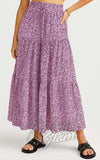 SK Elastic Waist Tiered Maxi Skirt in Magenta Floral