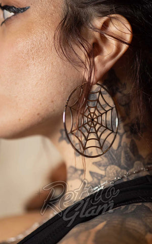 Sourpuss Spiderweb Hoop Earrings in Silver