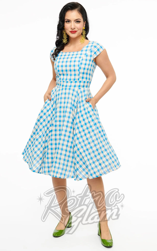 Magnolia Place Anna Dress in Blue Floral Gingham - Pre-Order