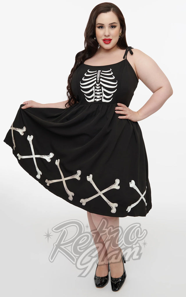 Unique Vintage Glow In the Dark Skeleton Bobbie Swing Dress