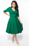 Unique Vintage Delores Swing Dress in Green emerald
