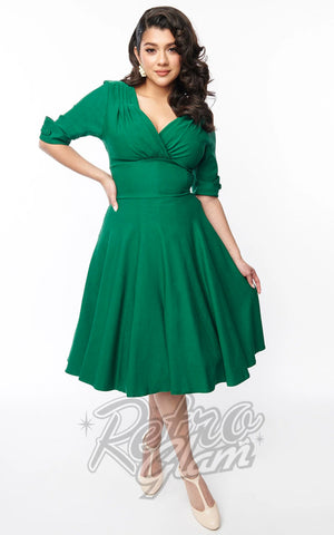 Unique Vintage Delores Swing Dress in Green emerald