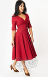 Unique Vintage Delores Swing Dress in Merlot Red pinup