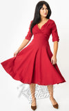 Unique Vintage Delores Swing Dress in Merlot Red 50s