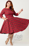 Unique Vintage 1950's Devon Swing Dress in Red Plaid  pinup