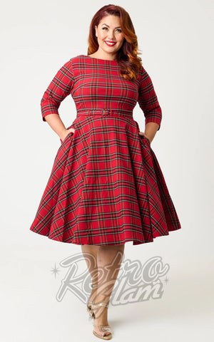 Unique Vintage 1950's Devon Swing Dress in Red Plaid plus sized