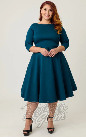 Unique Vintage 1950's Devon Swing Dress in Dark Teal Blue plus sized