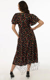 Unique Vintage Black & Strawberry Print Midi Dress back