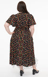 Unique Vintage Black & Strawberry Print Midi Dress plus sized back