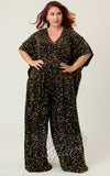 Unique Vintage Black & Gold Sequin Caftan Jumpsuit
