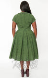 Unique Vintage Polka Dot Bow Swing Dress in Green