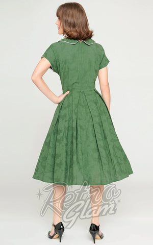 Unique Vintage Polka Dot Bow Swing Dress in Green