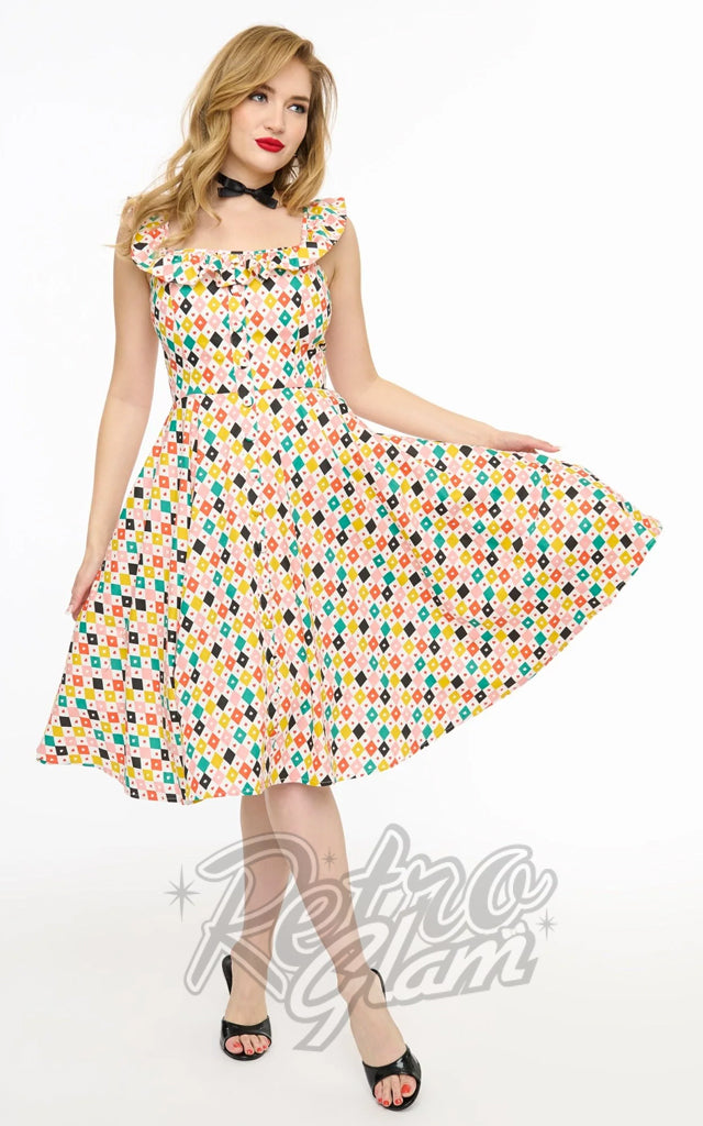 Magnolia Place Barbara Dress in Multicolour Harlequin Print - Pre-Order