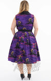 Unique Vintage Edith Dress In Purple Haunted House Print curvy back