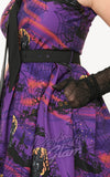 Unique Vintage Edith Dress In Purple Haunted House Print detail