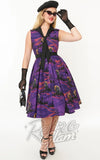 Unique Vintage Edith Dress In Purple Haunted House Print