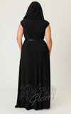 Unique Vintage Hooded Maxi Dress in Black plus sized back