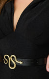 Hooded Maxi Dress in Black snake belt