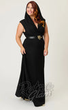 Unique Vintage Hooded Maxi Dress in Black curvy