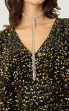 Unique Vintage Black & Gold Sequin Caftan Jumpsuit detail