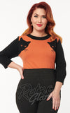 Unique Vintage Minou Orange Black Cat Sleeve Sweater detail