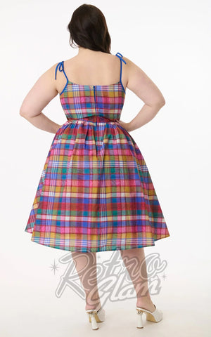 Unique Vintage Multicolour Plaid 50's Sundress plus size back