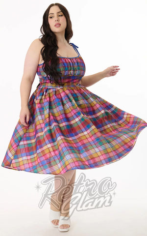 Unique Vintage Multicolour Plaid 50's Sundress plus size