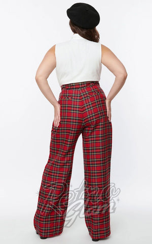 Smak Parlour Trousers in Red Plaid back plus sized