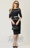 Unique Vintage Peplum Dress in Black with Ivory Trim 50s