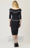 Unique Vintage Peplum Dress in Black with Ivory Trim back