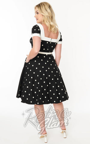 Unique Vintage Black & White Polka Dot Swing Dress back