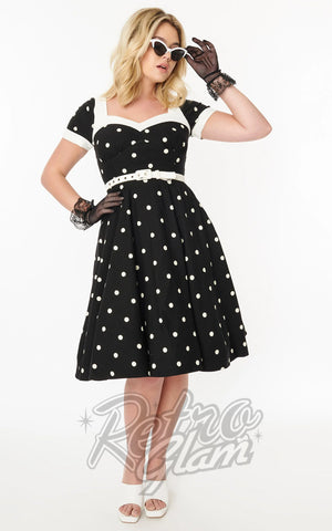 Unique Vintage Black & White Polka Dot Swing Dress