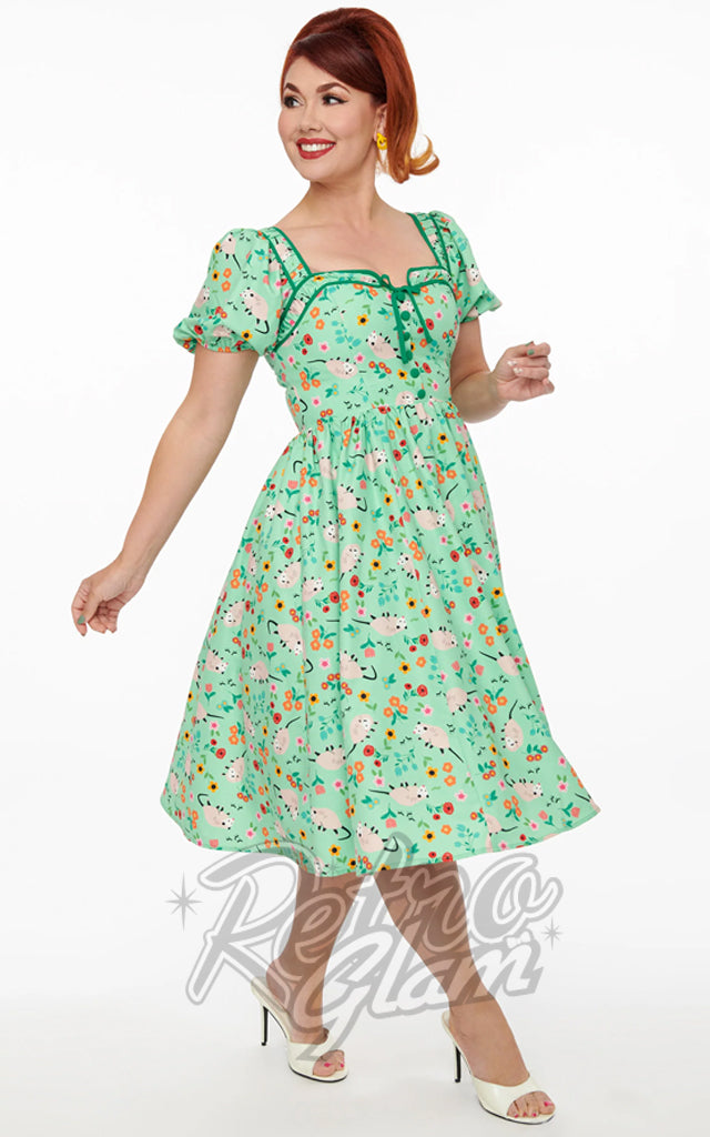 Unique Vintage Green Possum Print Dress