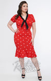 Unique Vintage Red & White Polka Dot Necktie Wiggle Dress curvy pinup