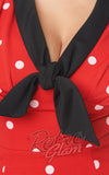 Unique Vintage Red & White Polka Dot Necktie Wiggle Dress curvy detail
