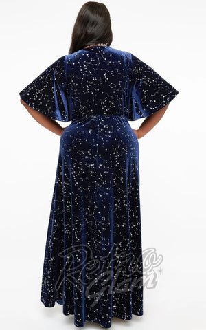 Smak Parlour Silver Stars Maxi Dress in Blue Velvet plus sized back