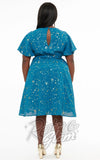 Unique Vintage Teal & Gold Star Swing Dress curvy back