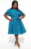 Unique Vintage Teal & Gold Star Swing Dress curvy pinup