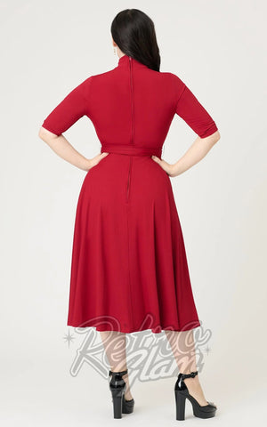 Unique Vintage 1950s Burgundy Turtleneck Midi Dress back