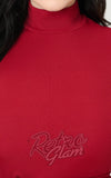 Unique Vintage 1950s Burgundy Turtleneck Midi Dress detail
