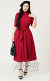 Unique Vintage 1950s Burgundy Turtleneck Midi Dress pinup