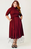 Unique Vintage 1950s Burgundy Turtleneck Midi Dress curvy